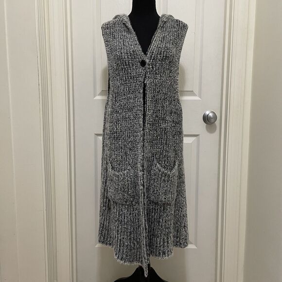 Mia & Tess‎ Knit Sweater Vest w/ Hood & Pockets Women's Black & White Small Med - Picture 1 of 8
